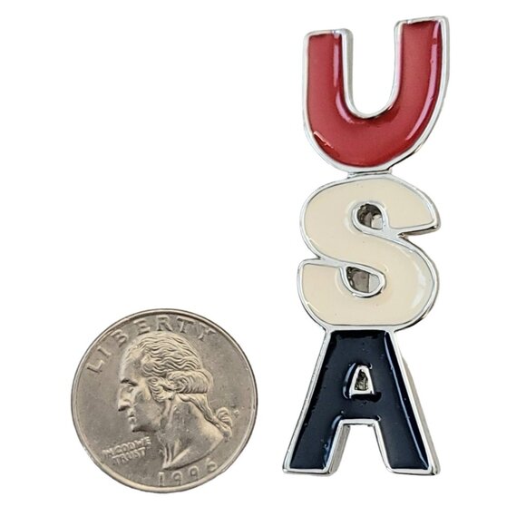 Silver Tone Patriotic Red White Blue USA Pin L45 - Picture 5 of 8